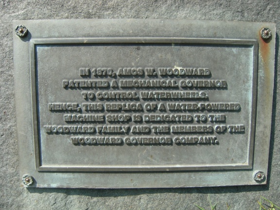 The Woodward plaque in front of the mill house 